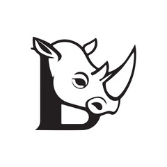 Modern Minimalist Letter B Rhino Head Logo Design Vector Illustration