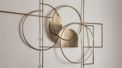 Essence of minimalism metallic circles and squares converge upon canvas study in restraint the play of light on their surfaces forms subdued dance epitomizing sophistication in simplicity