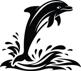 Dolphin jumping out of the water isolated vector icon, dolphin jumping out of the water silhouette and line art vector illustration © Hai