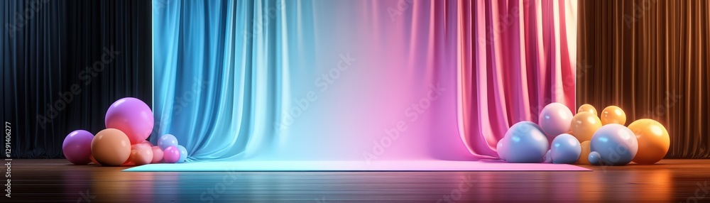 Poster stage with red curtain and lighting ready for a performance or event in a theater setting