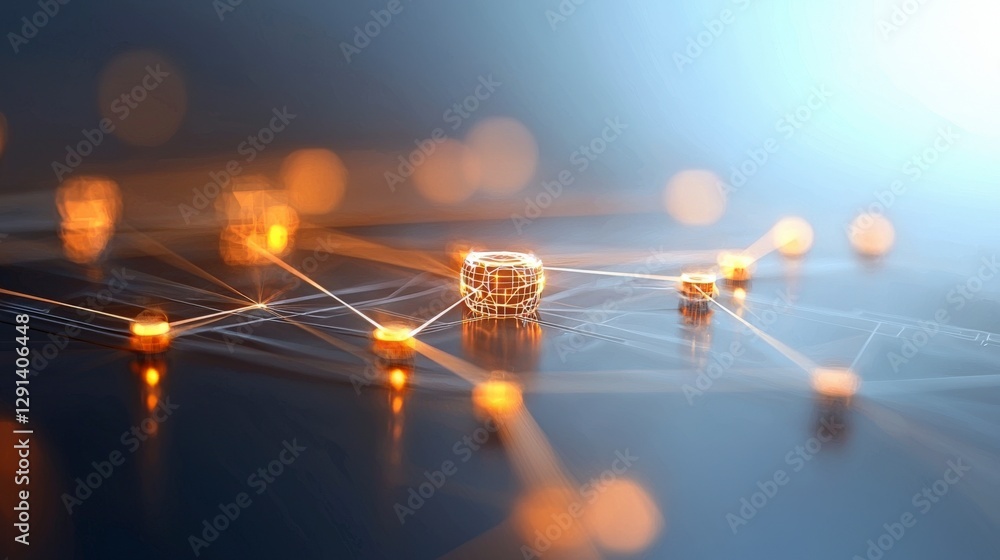 Poster abstract network connections with glowing nodes and intricate patterns on a smooth background