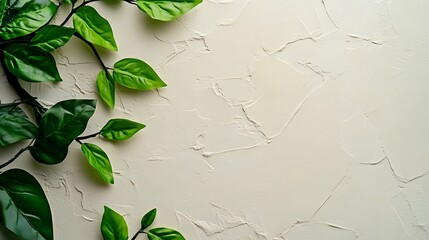 Green Leaves Are On The Textured Wall Surface Displaying Plants