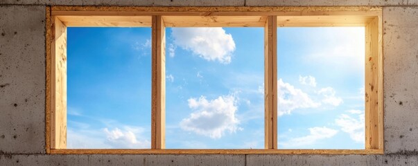 Framing nature's beauty a view through wooden windows interior space photography bright skies perspective tranquility
