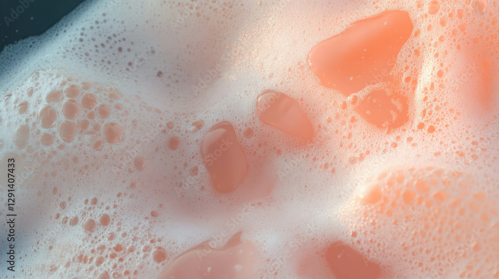 Poster Close-up abstract soap suds texture with bubbles and streaks for cleaning and hygiene concepts