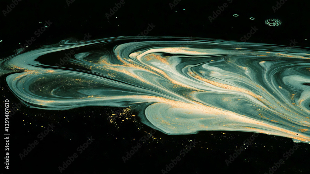 Poster mesmerizing abstract swirling soap streaks with golden accents on dark background