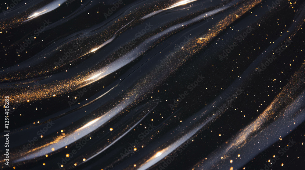 Poster Abstract metallic background with soap streak reflections and glittering particles