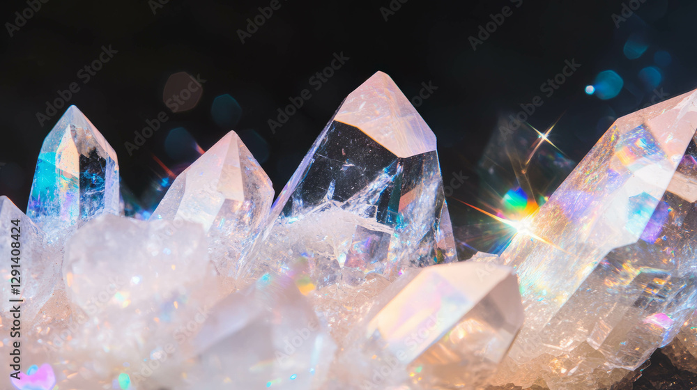 Poster iridescent soap streaks reflecting on crystal facets in abstract background design