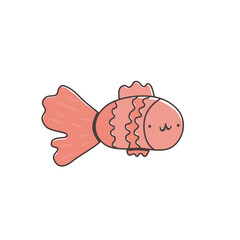 Cute cartoon fish with a round orange body, wavy stripes, and a smiling face. Hand-drawn vector illustration in kawaii style. Playful sea character with soft shapes and fins.