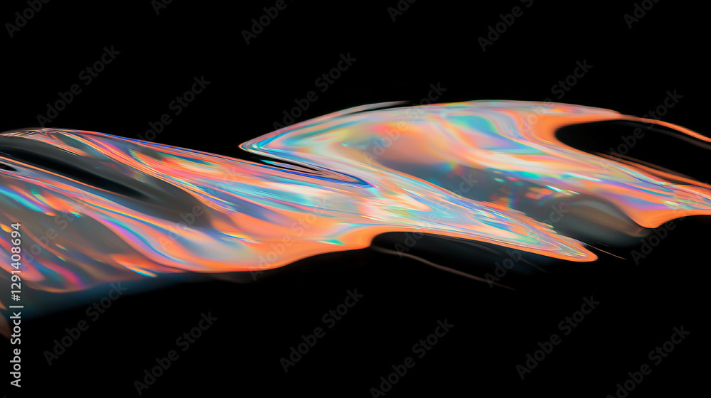 Poster abstract iridescent soap streaks on black background for artistic design