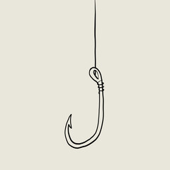 Fish Hook with Line Sketch