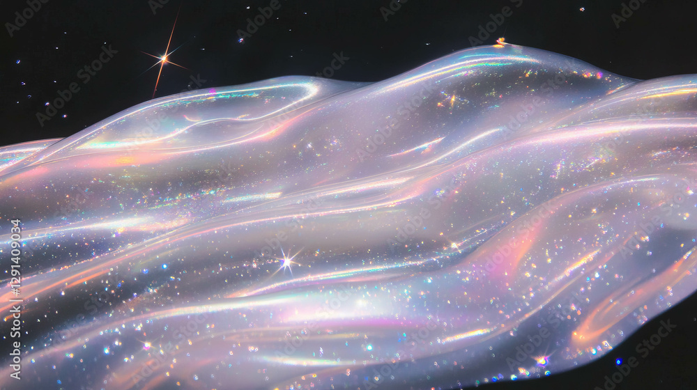 Poster iridescent soap streaks with sparkling highlights on dark background for creative design