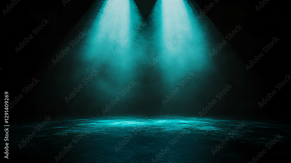 Poster Mysterious stage with soft blue light and subtle shadows for atmospheric design