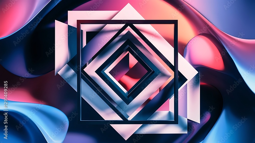 Poster square shapes composition geometric abstract background 3d shadow effects and fluid gradients modern