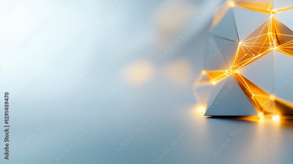 Poster abstract geometric shapes with glowing lines and soft background creating a futuristic atmosphere