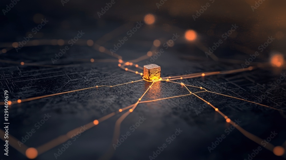 Poster abstract digital network with glowing lines and cube illustration representing connectivity and tech