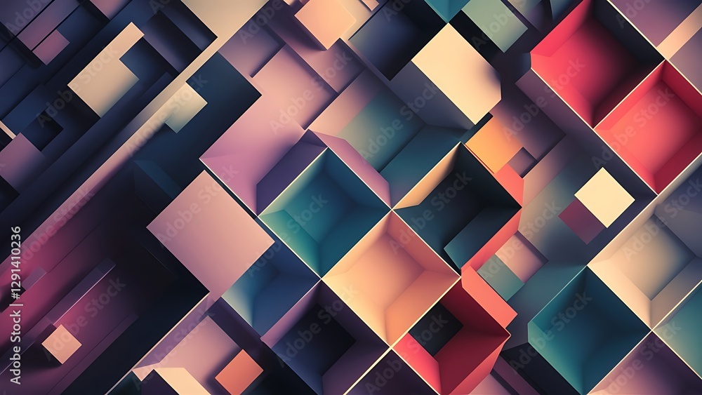 Poster square shapes composition geometric abstract background 3d shadow effects and fluid gradients modern