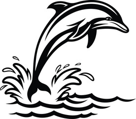 Dolphin jumping out of the water isolated vector icon, dolphin jumping out of the water silhouette and line art vector illustration