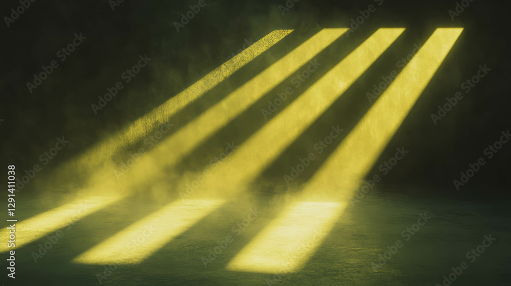 Poster Atmospheric soft yellow light creating mystical smoke patterns