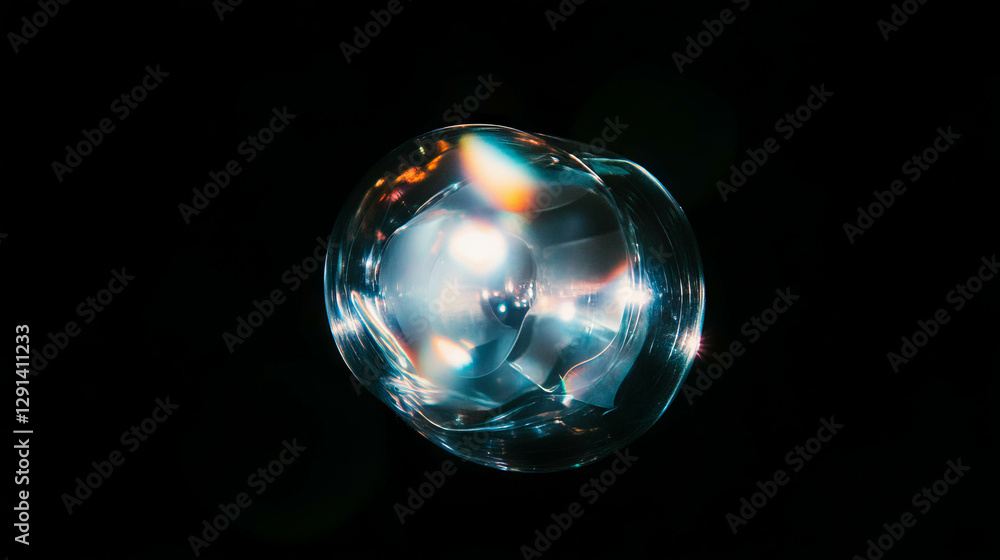 Poster reflective spherical structures with futuristic light effects for creative background design