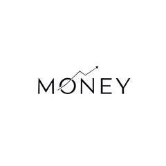 Fototapeta premium Money Growth Concept Symbolizing Financial Success with Upward Trend Line Over Text Word Art