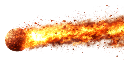 Flaming Meteor Shower with Fiery Trail Isolate on Transparent Background, cutout, png