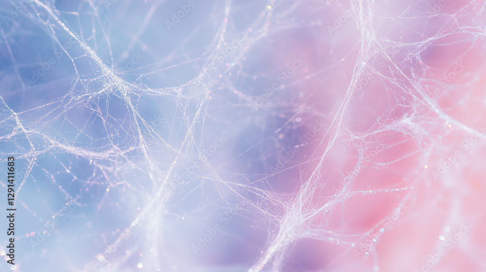 Poster ethereal spiderweb with silver highlights on pastel background for elegant design