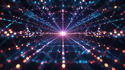 Abstract visualization of a vibrant digital network converging towards a bright center