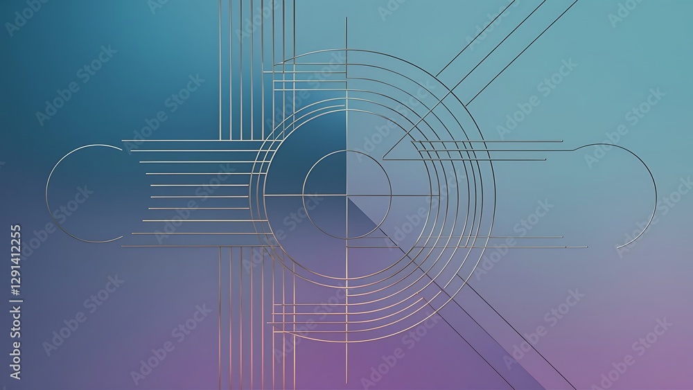 Poster gradient geometry minimalist fusion of lines and circles crafting serene captivating abstract backgr