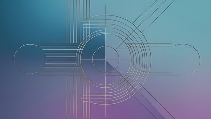 Obraz premium Gradient geometry minimalist fusion of lines and circles crafting serene captivating abstract background