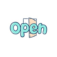 Open Sign with Fun Cartoon Style Font for Store or Shop Entrance Advertising Illustration