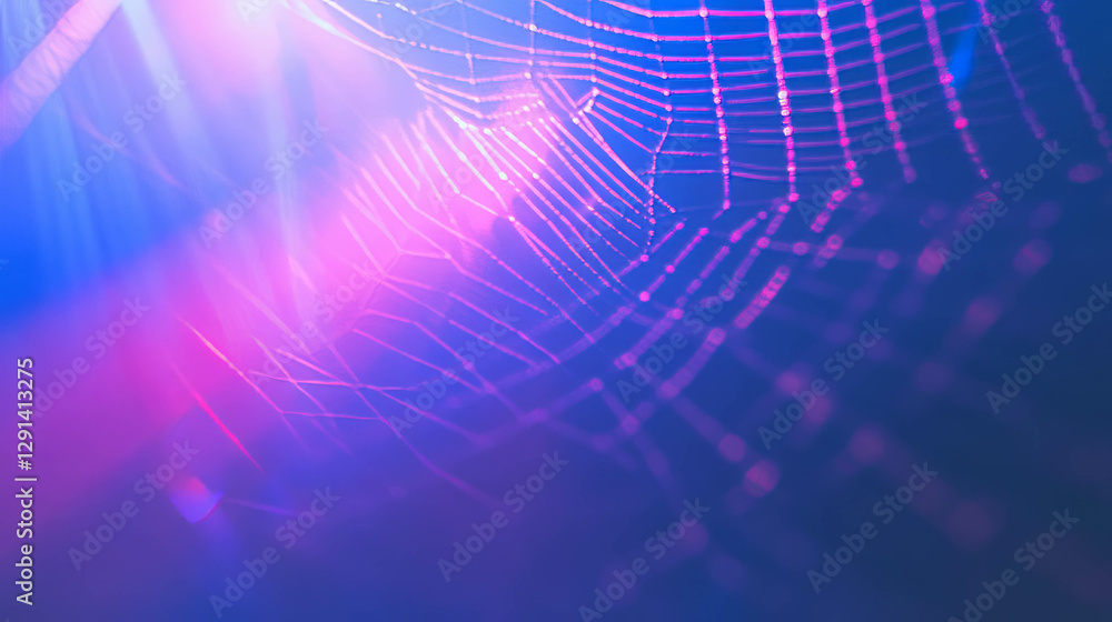 Poster vibrant spiderweb with colorful light rays for nature and abstract designs