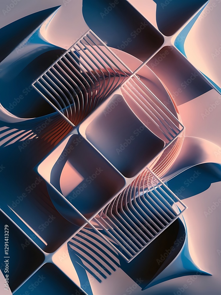 Poster square shapes composition geometric abstract background 3d shadow effects and fluid gradients modern