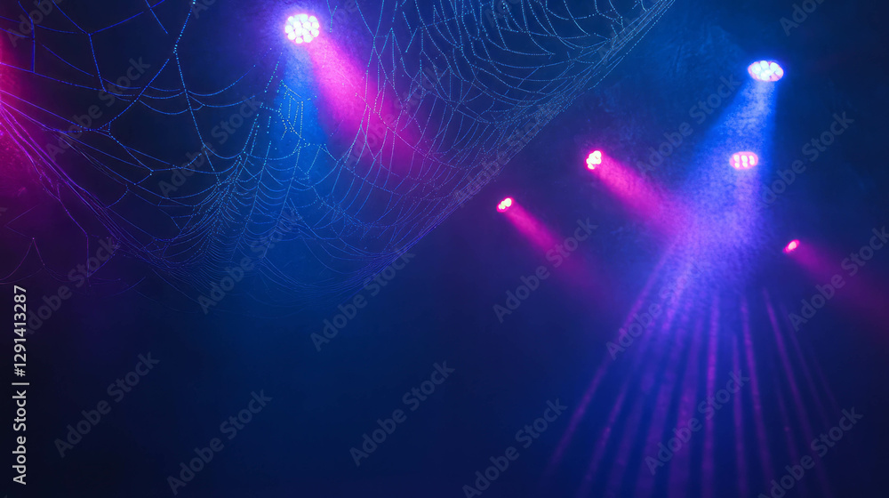 Poster vibrant stage spotlight on intricate spiderweb pattern for event decoration