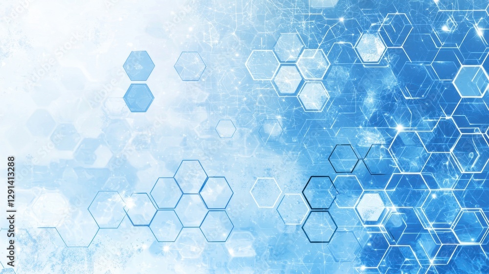 Poster Abstract Blue Background with Hexagonal Patterns and Geometric Shapes for Technology and Science Themes in Digital Design Projects