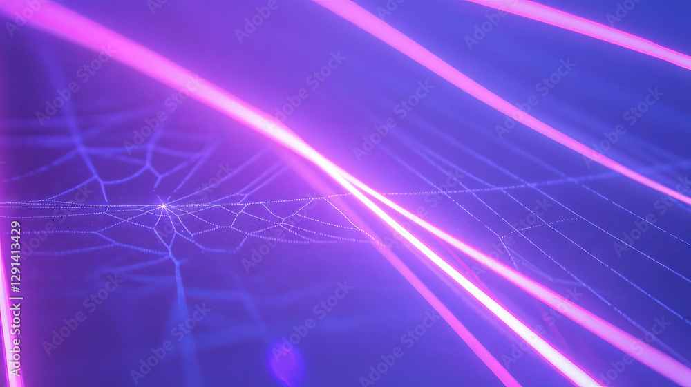 Poster Enchanting spiderweb with laser beams in abstract illumination design
