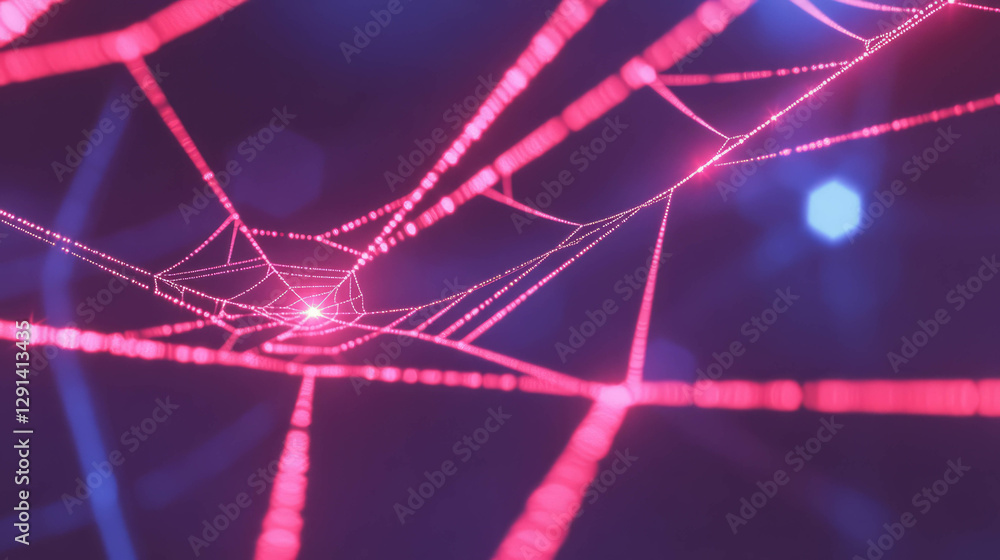 Poster Laser-illuminated spiderweb design with abstract light patterns