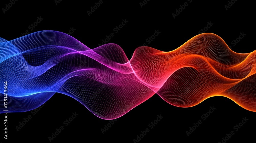 Poster abstract colorful wave pattern with vibrant gradients flowing across a dark background