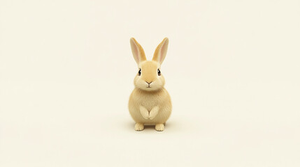 Obraz premium A charming rabbit stands against a cream-colored background, its upright ears and petite paws conveying a sense of delicate curiosity.