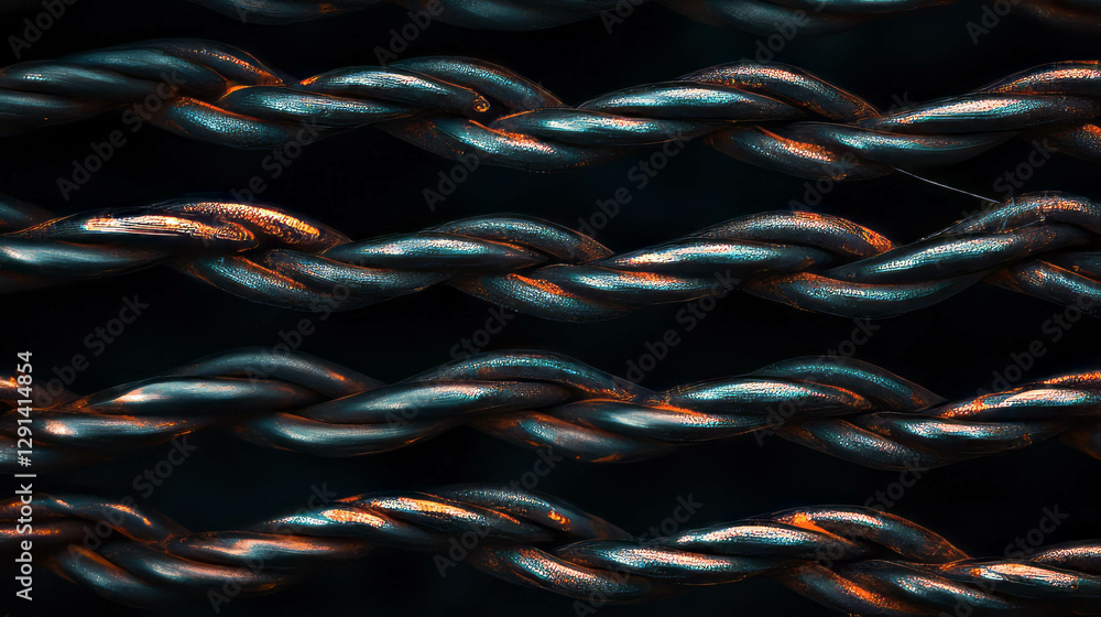 Aufkleber Metallic spiderweb texture with twisted strands in low light background