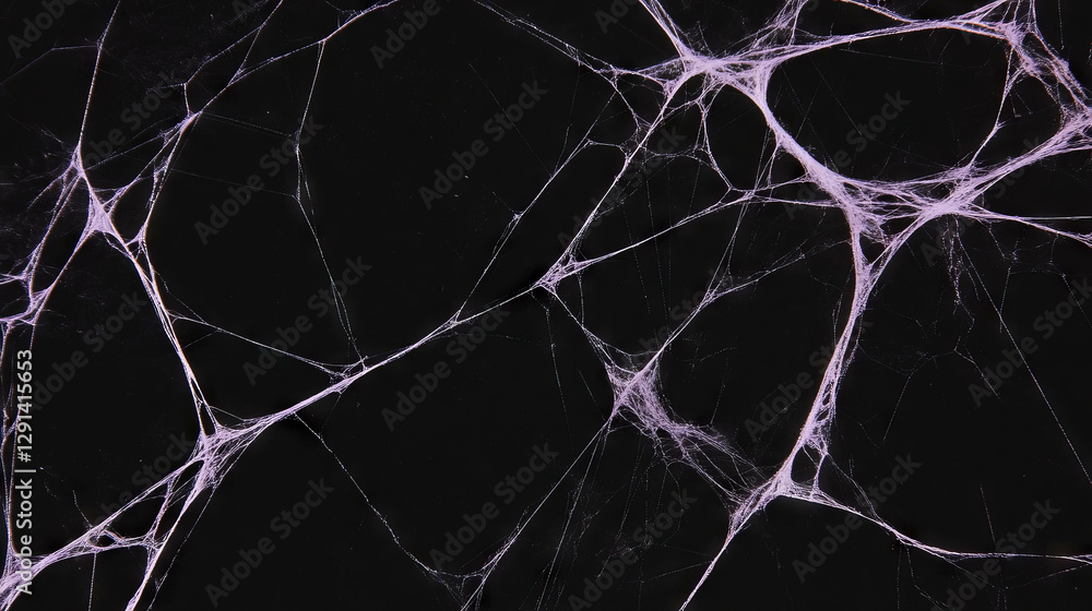 Poster Delicate spiderweb with broken threads on black background