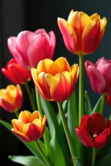 Obraz premium Runners of tulips in a flower arrangement with ranunculus, tulip, arrangement