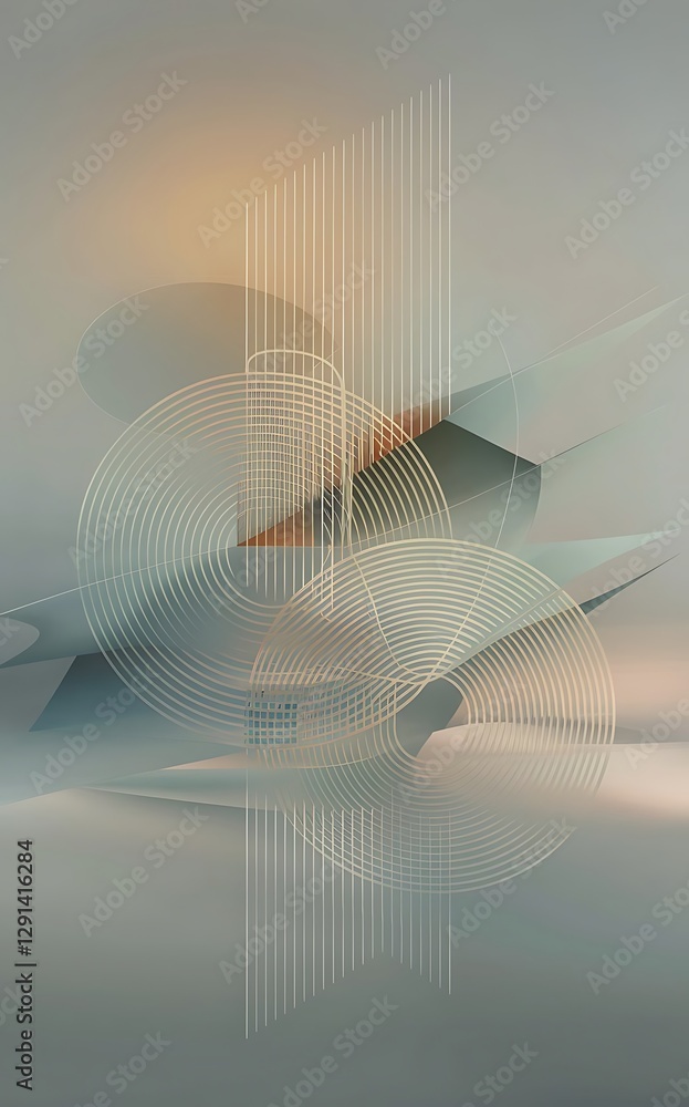 Poster gradient geometry minimalist fusion of lines and circles crafting serene captivating abstract backgr