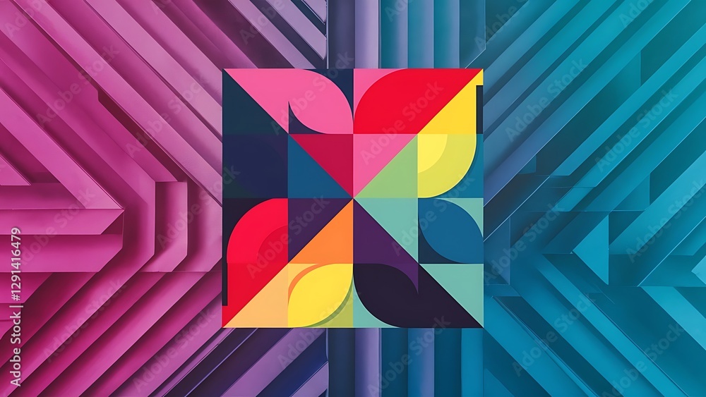 Poster color square composition with text geometric abstract background vector illustration
