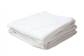 Folded plain white t-shirt with round neck for casual wear on white background