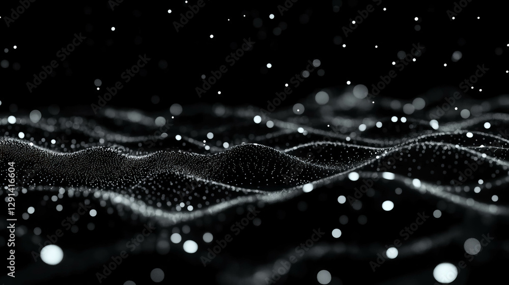 Poster ethereal spiderweb with water droplets on a blurred black background for tranquil design