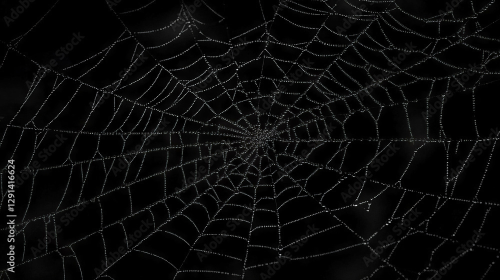 Aufkleber intricate spiderweb with dew droplets on dark background for nature and design themes