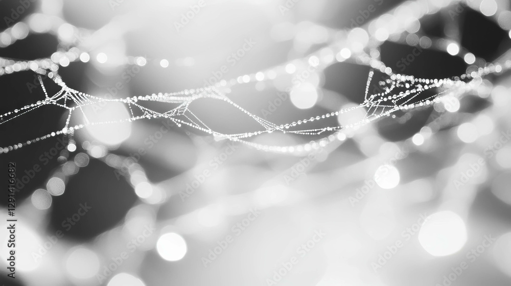 Poster delicate spiderweb with water droplets in soft focus monochrome background