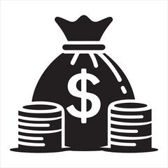 Money bag or stash of money flat icon silhouette vector