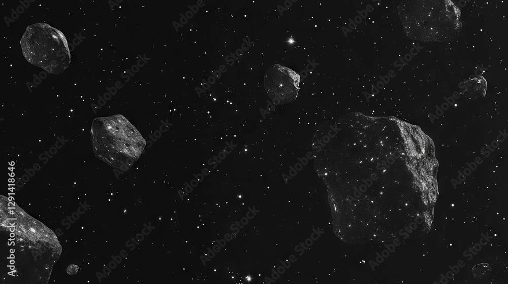Poster Celestial asteroids in starlit space background for cosmic themes
