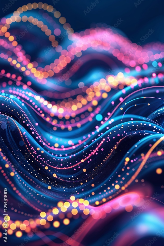 Poster colorful neon waves create a vibrant abstract pattern in a dynamic digital landscape